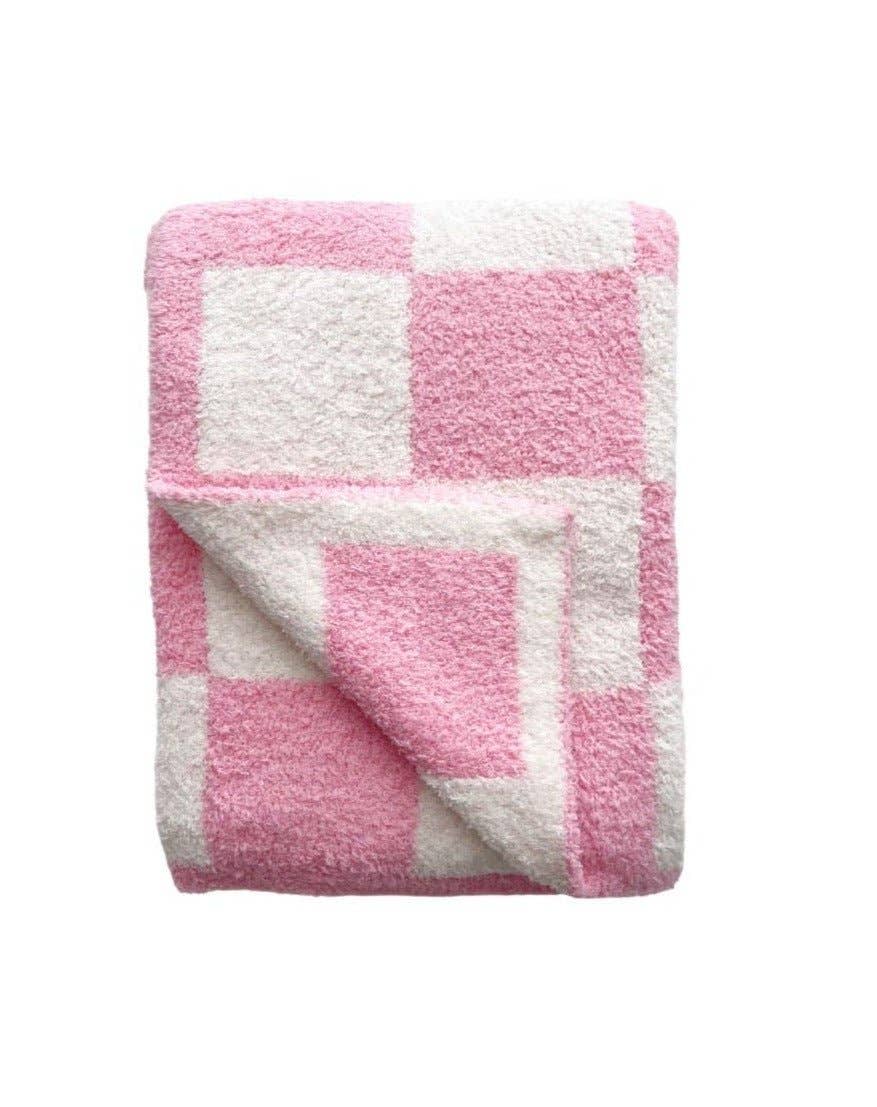 Checkered Plush Baby Blanket | Pink