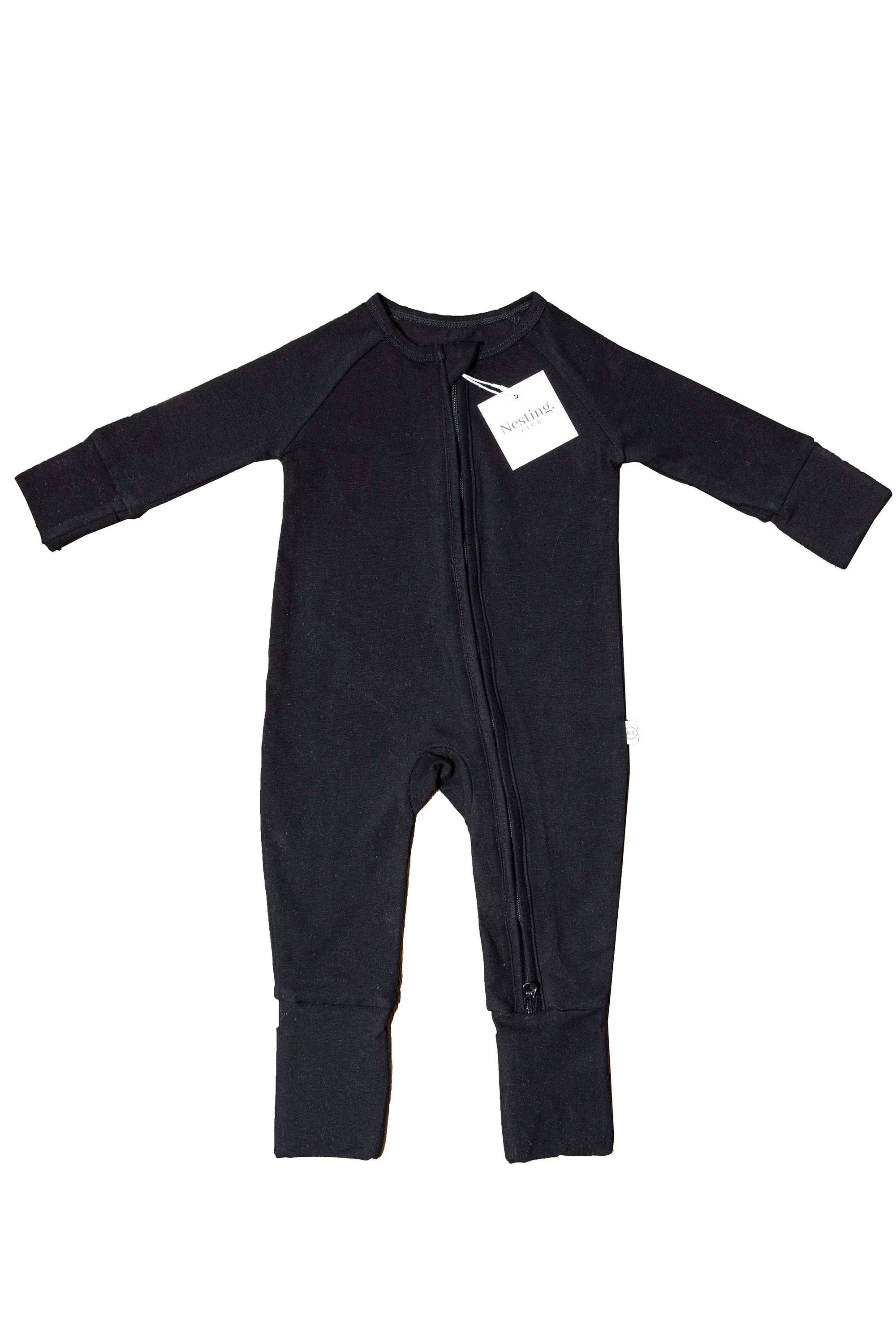 Organic Cotton Long Sleeve Baby Romper in Jet