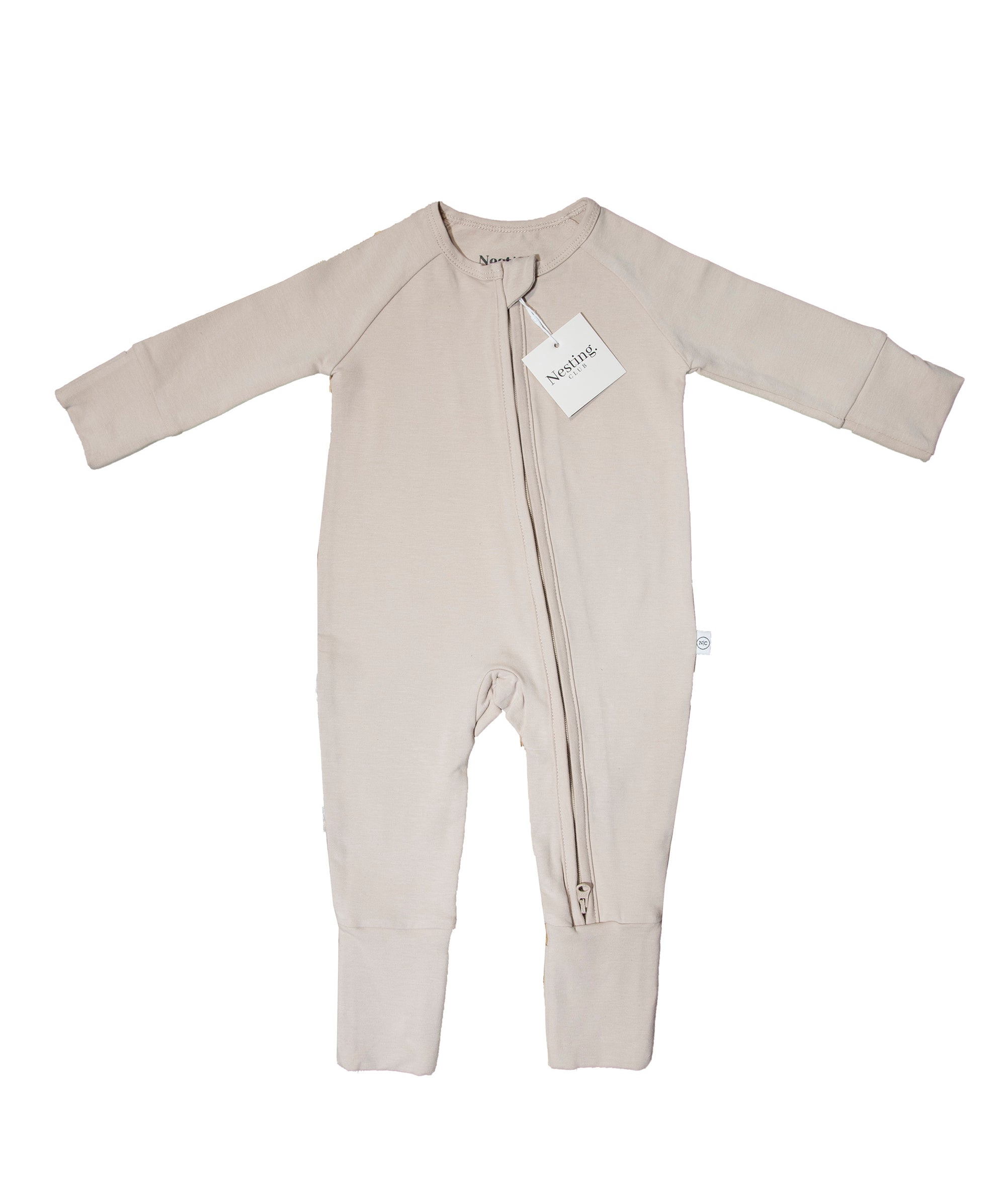 Organic Cotton Long Sleeve Baby Romper in Sand