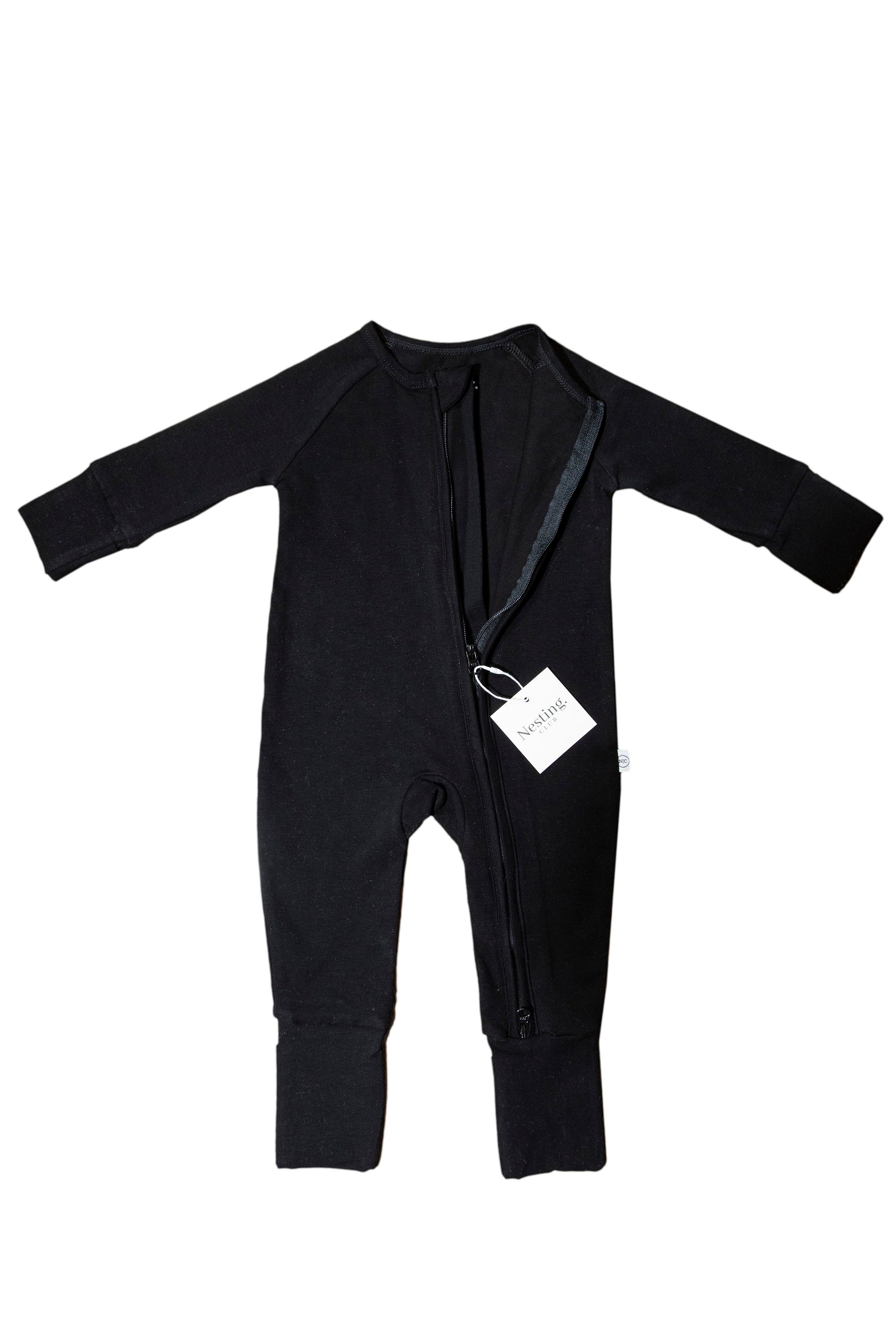 Organic Cotton Long Sleeve Baby Romper in Jet