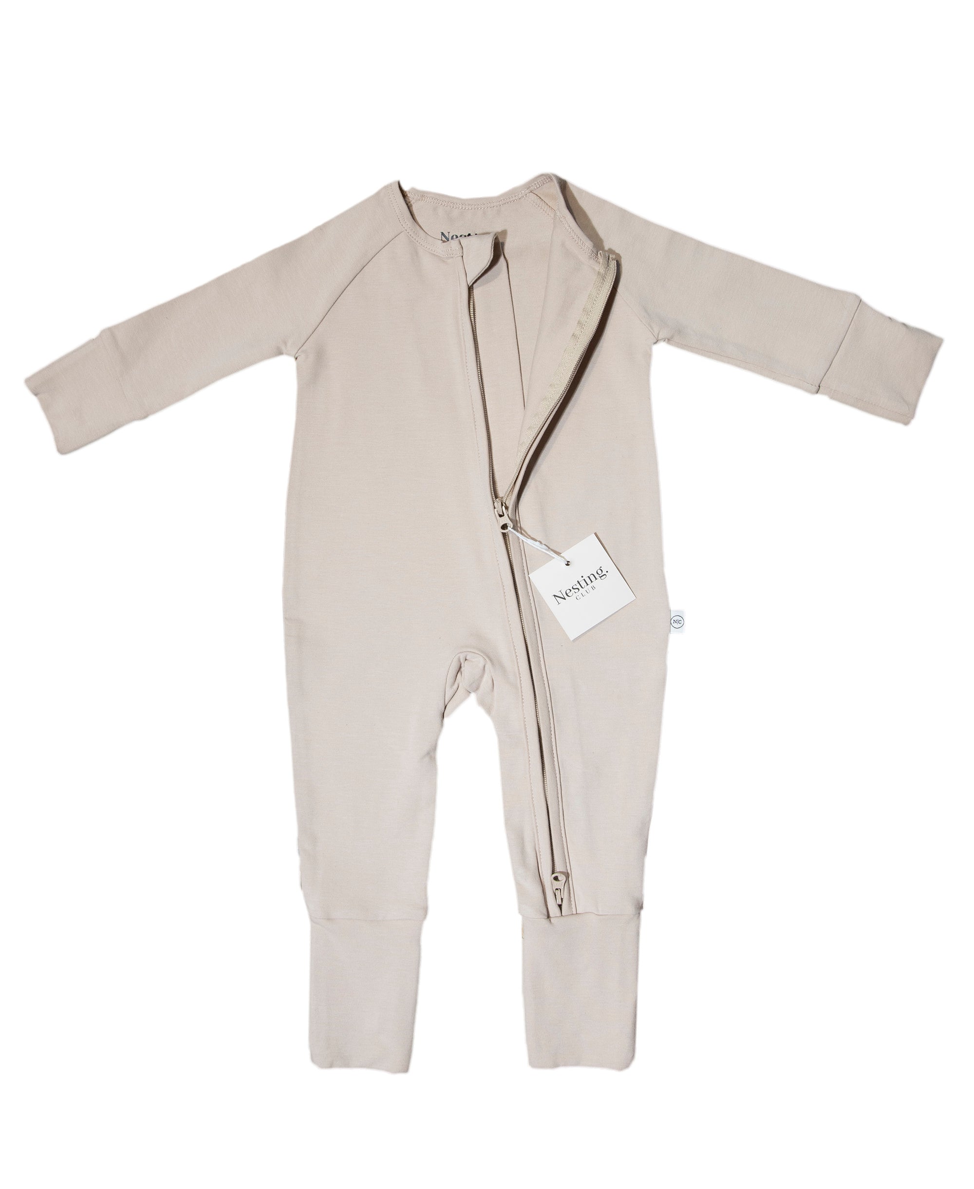 Organic Cotton Long Sleeve Baby Romper in Sand