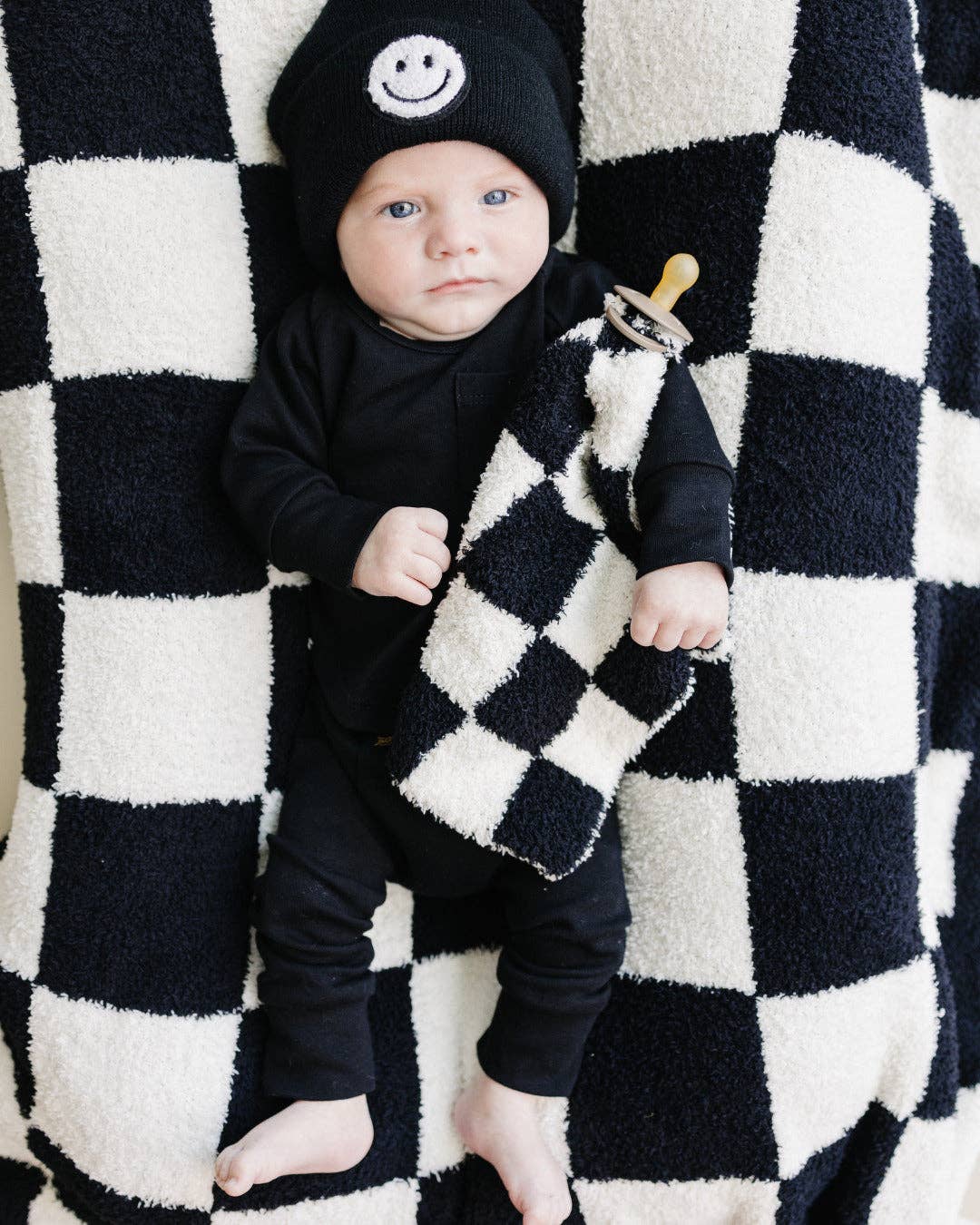 Checkered Plush Baby Blanket | Black
