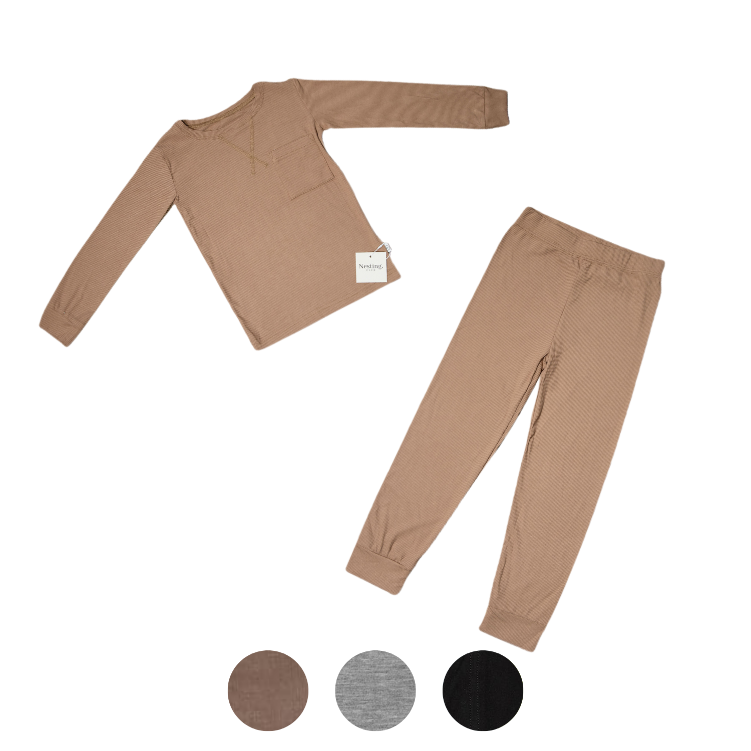 Ribbed Bamboo Long Sleeve Toddler Set in Camel