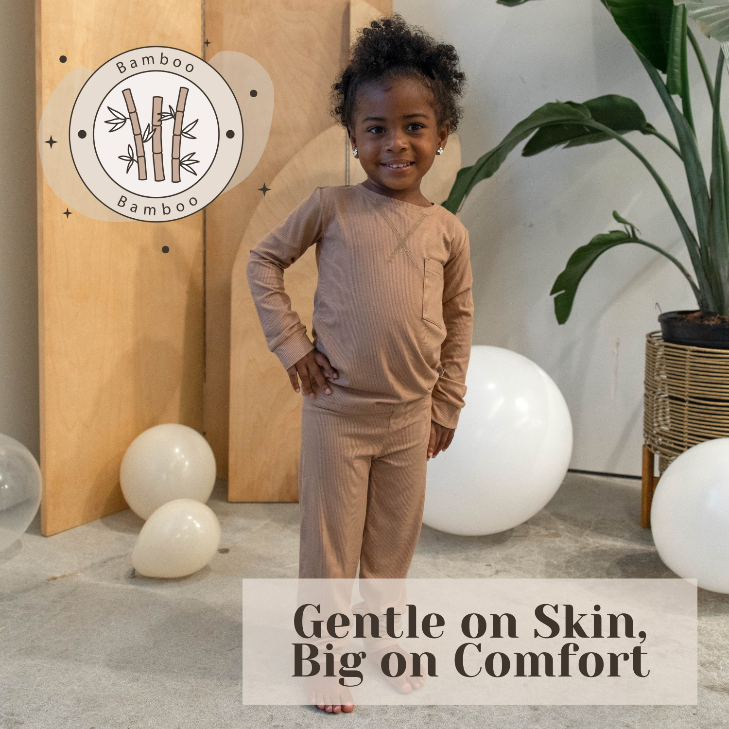 Ribbed Bamboo Long Sleeve Toddler Set in Camel