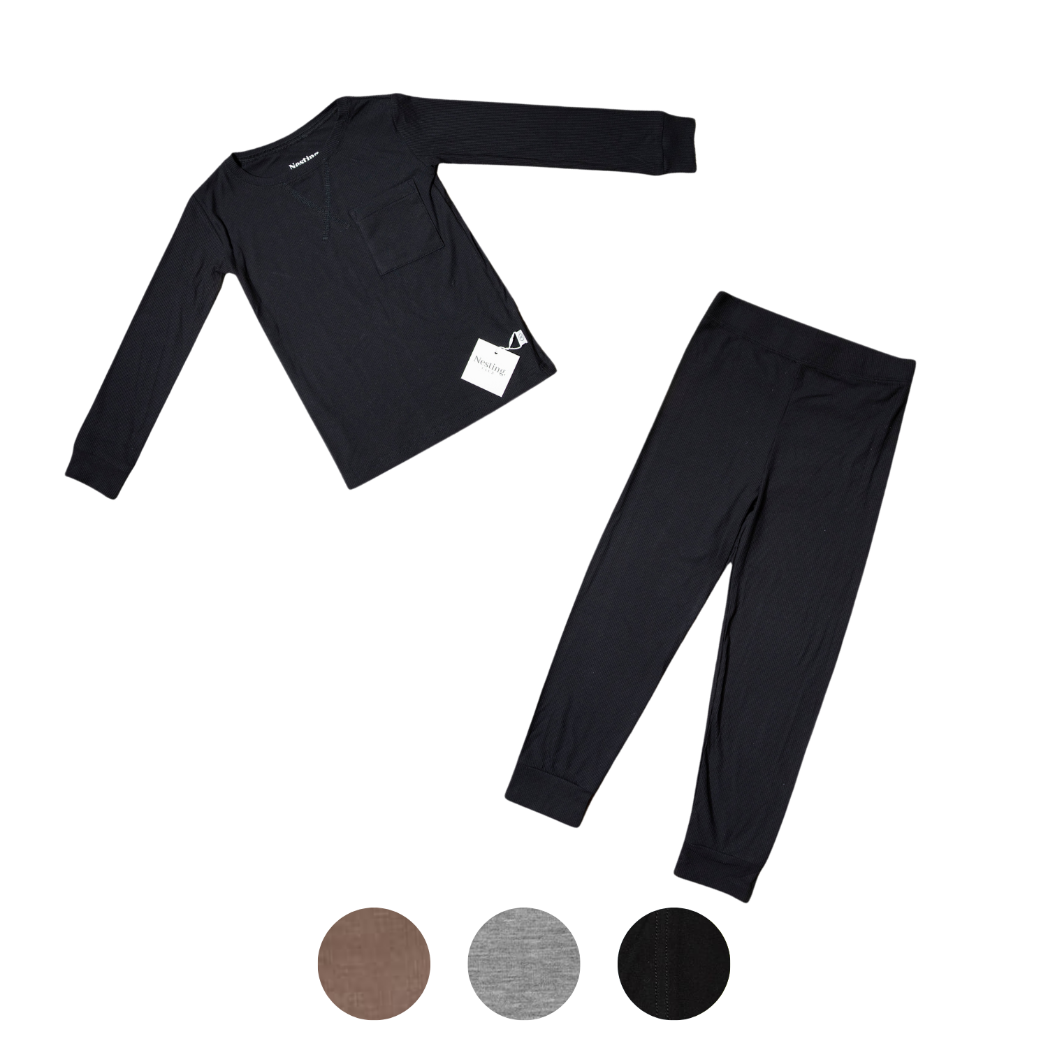 Ribbed Bamboo Long Sleeve Toddler Set in Jet