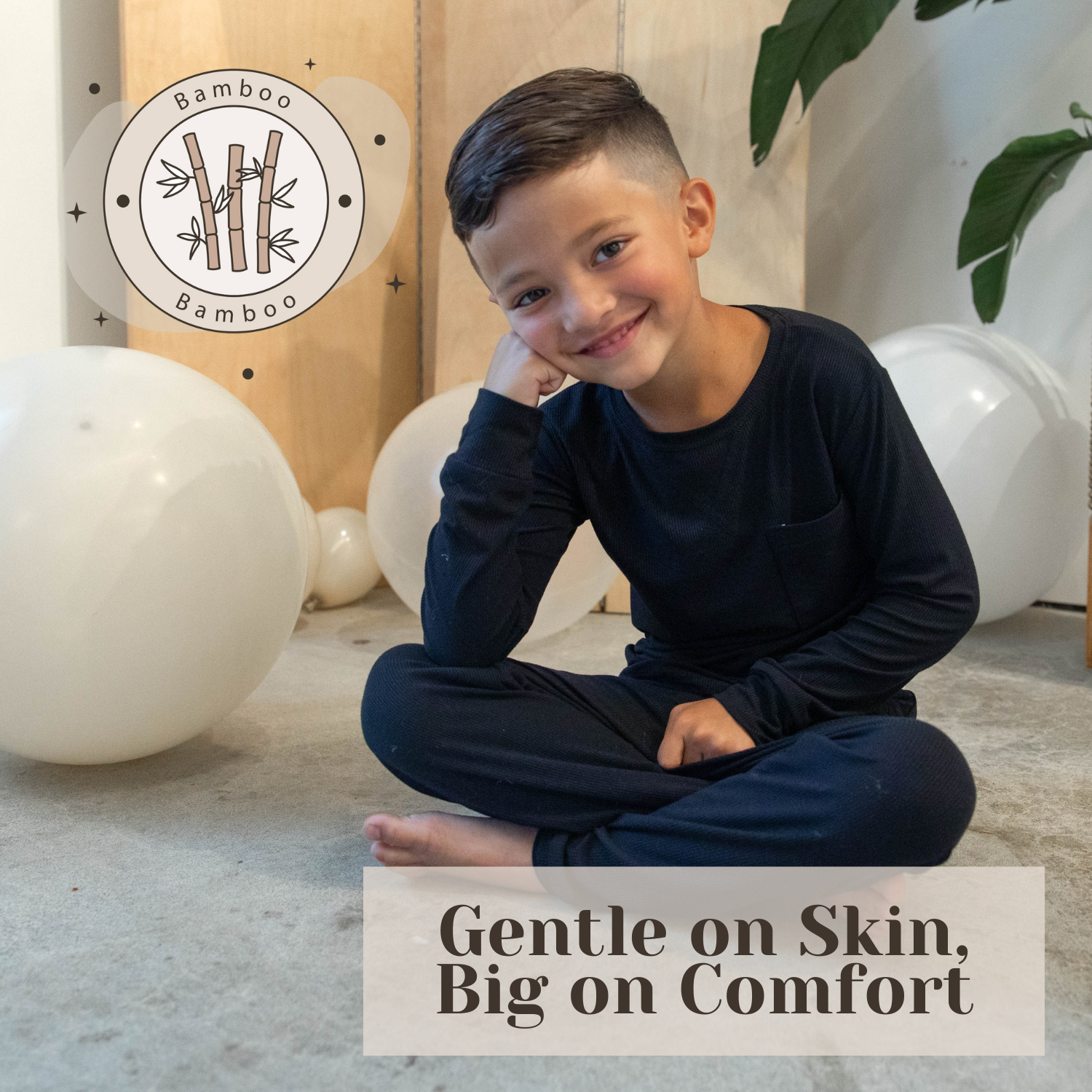 Ribbed Bamboo Long Sleeve Toddler Set in Jet