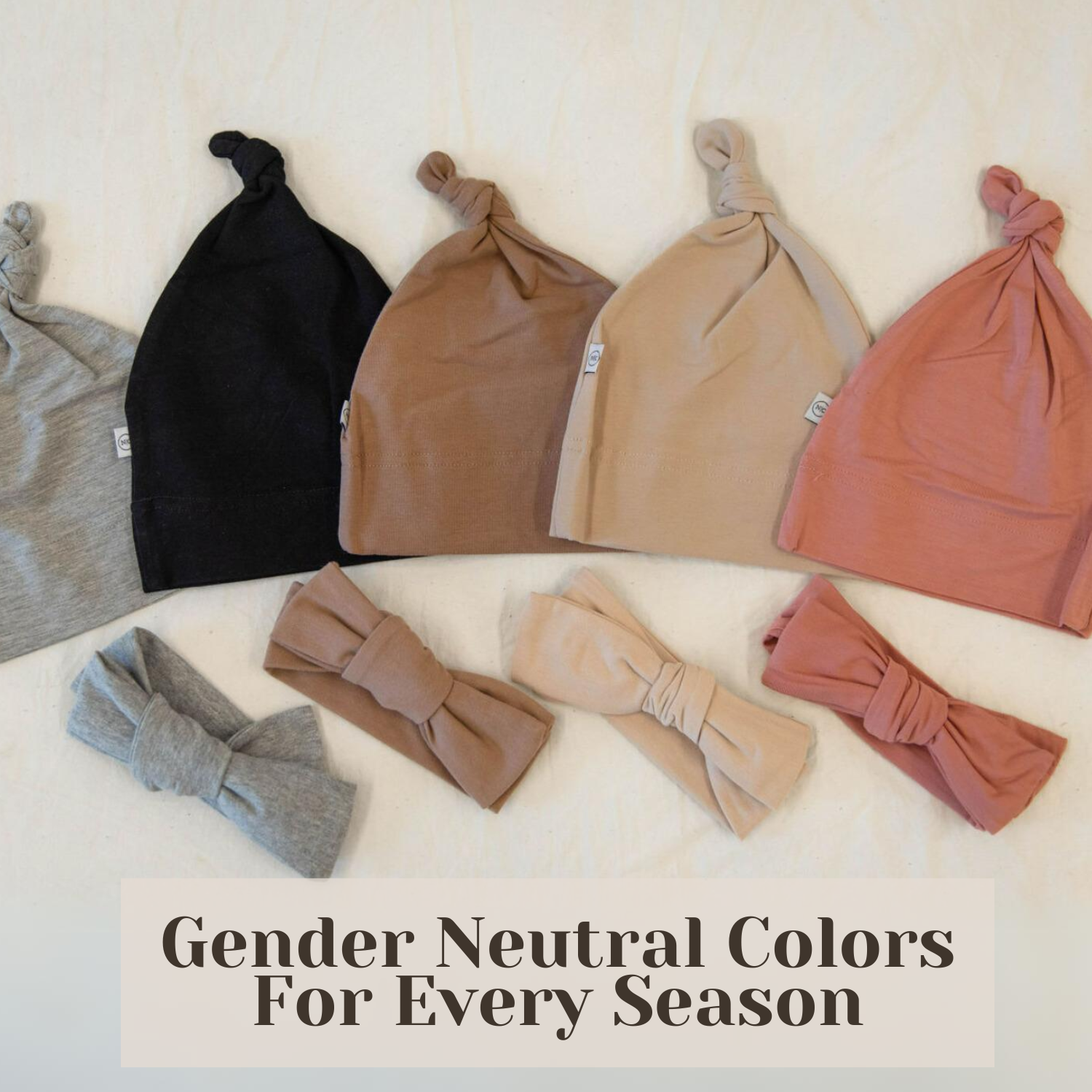 Organic Cotton Set-of-4 Baby Knotted Hat in Cocoa, Jet, Heather and Sand