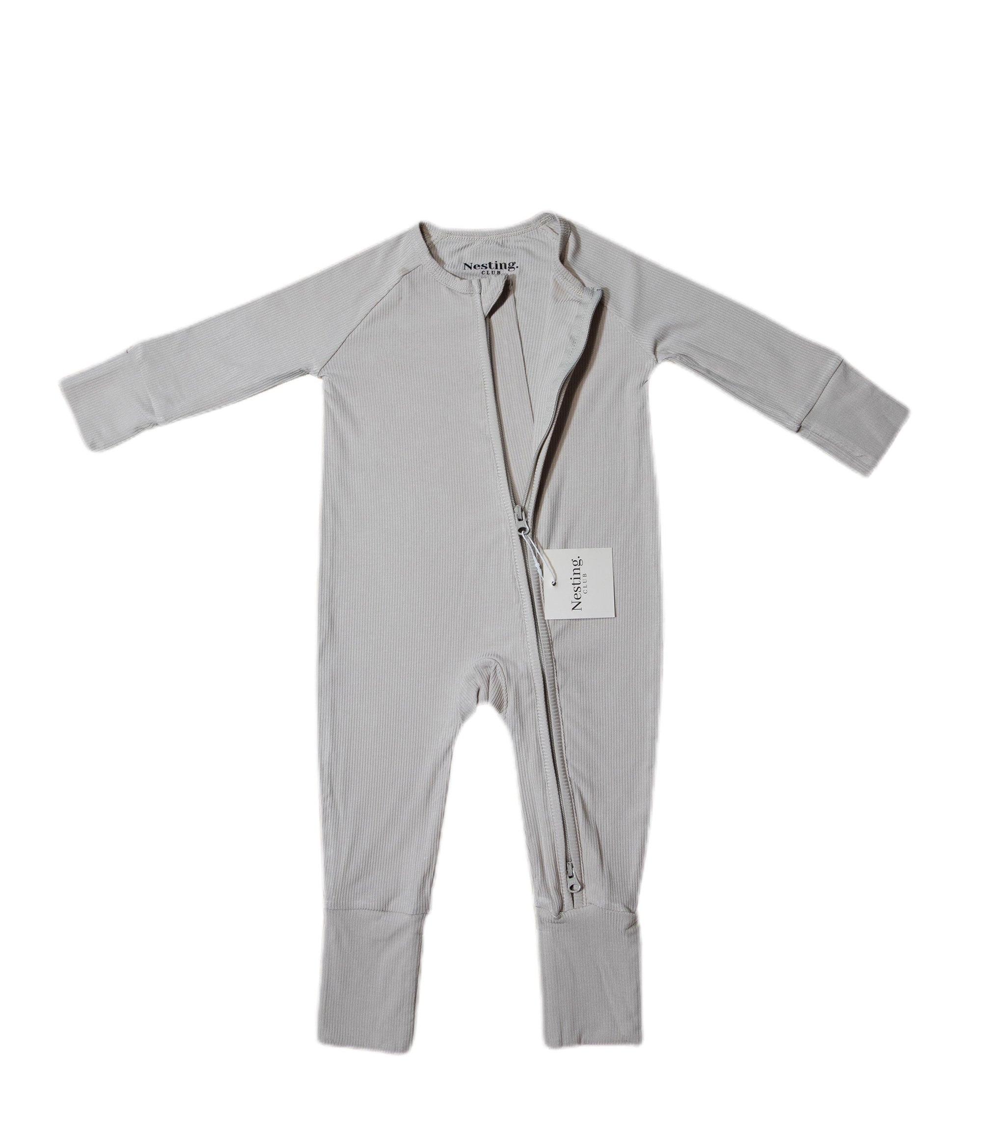 Ribbed Bamboo Long Sleeve Baby Romper in Stone