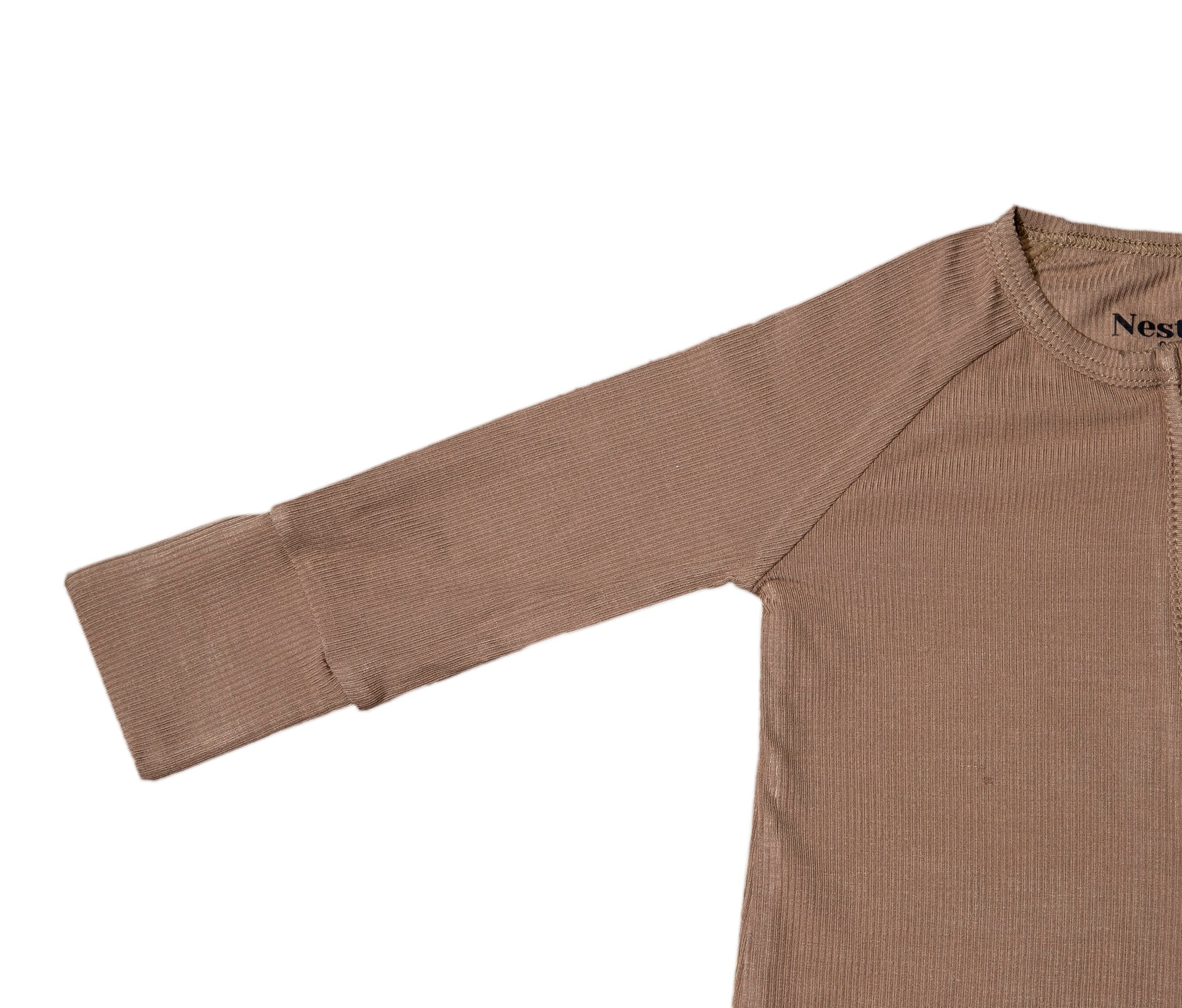 Ribbed Bamboo Long Sleeve Baby Romper in Camel