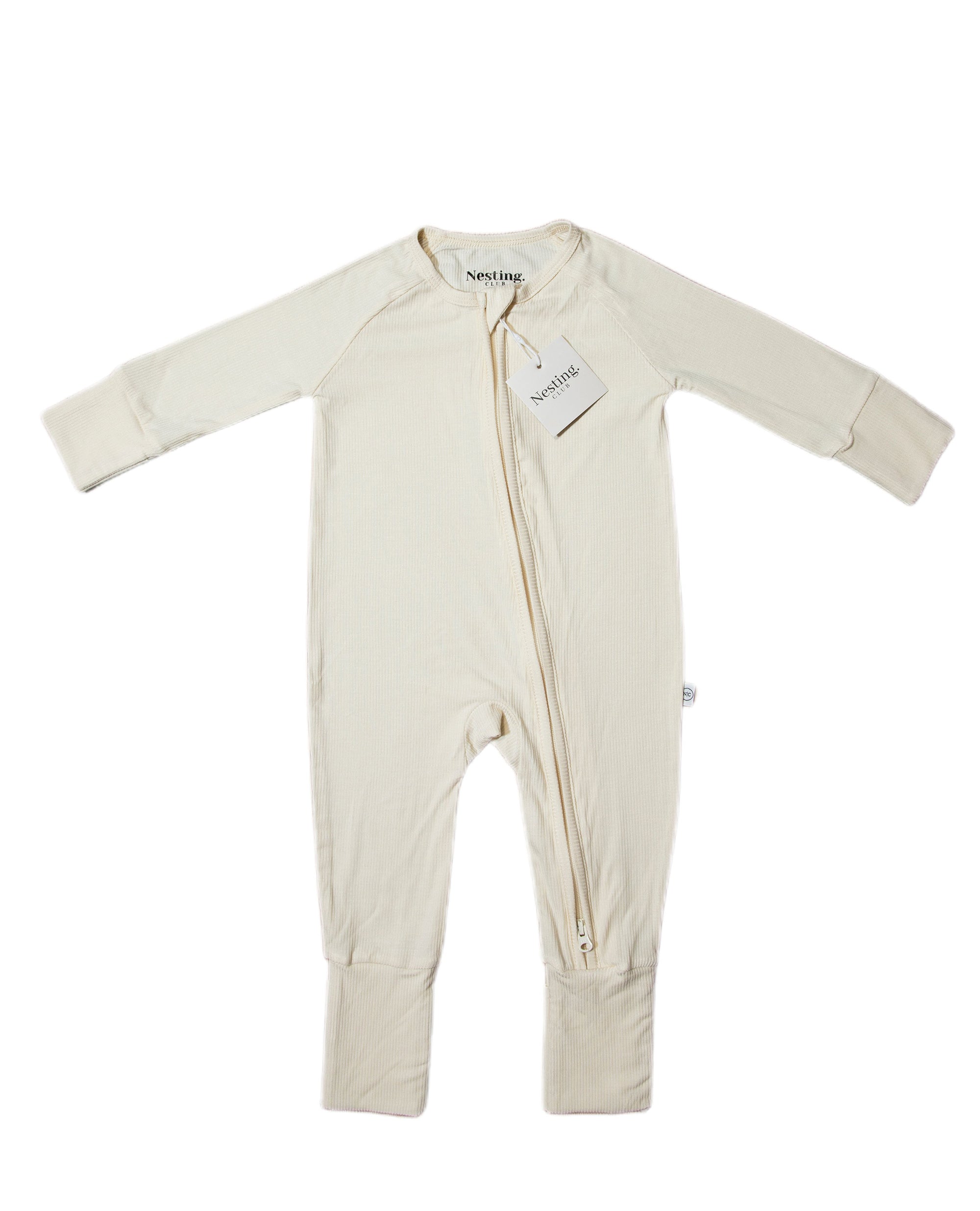 Ribbed Bamboo Long Sleeve Baby Romper in Sweet Cream