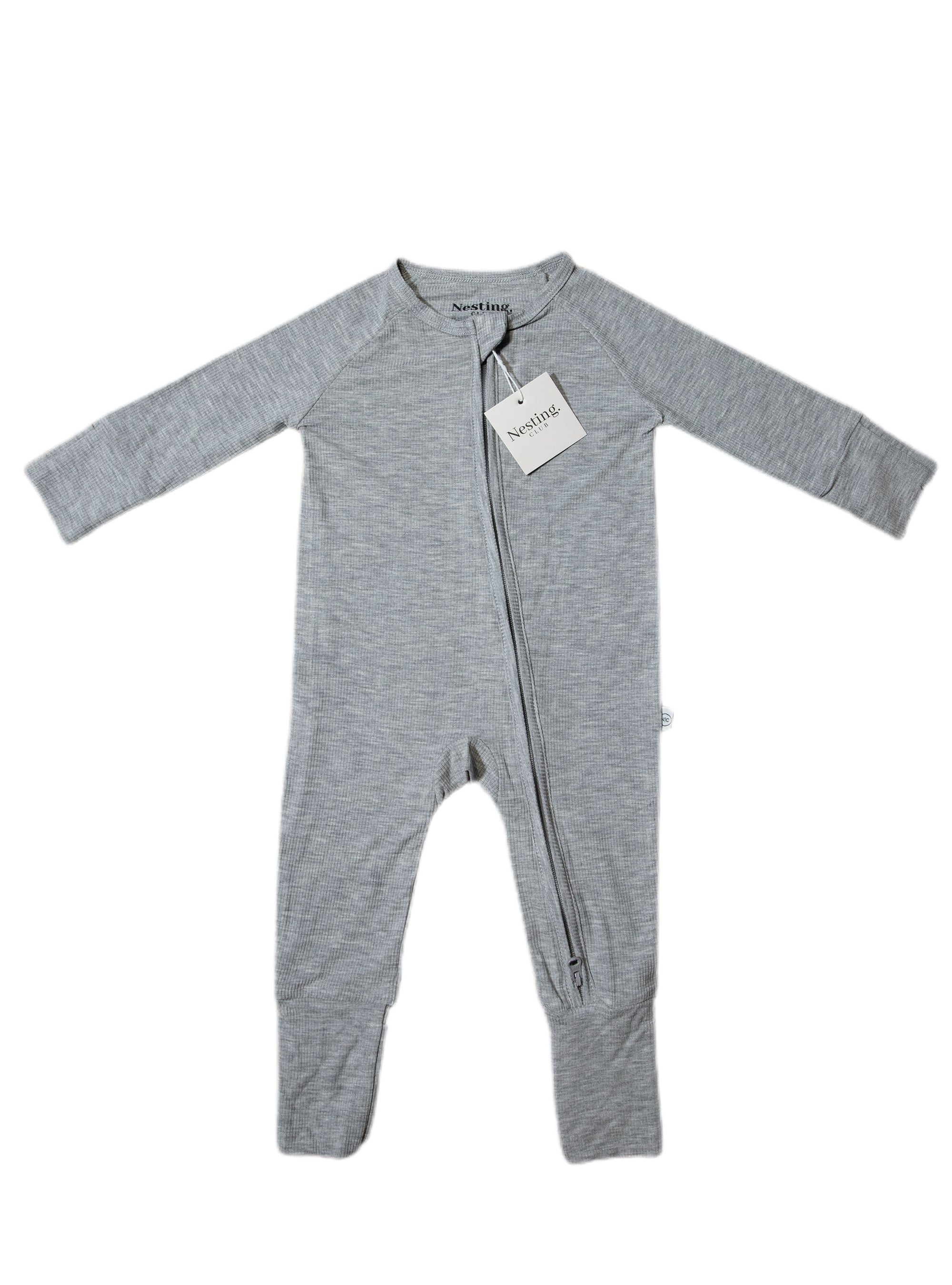 Ribbed Bamboo Long Sleeve Baby Romper in Heather