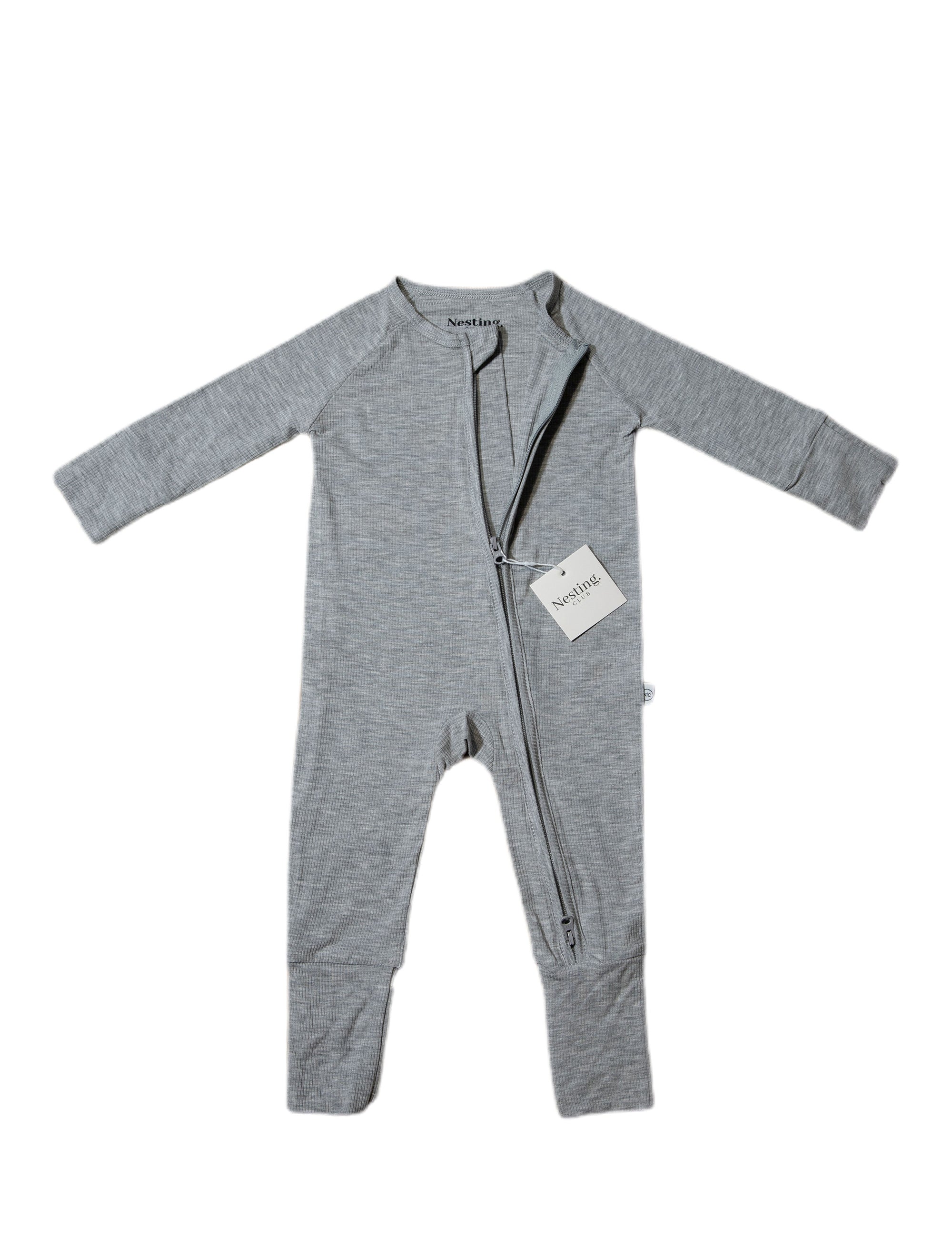 Ribbed Bamboo Long Sleeve Baby Romper in Heather