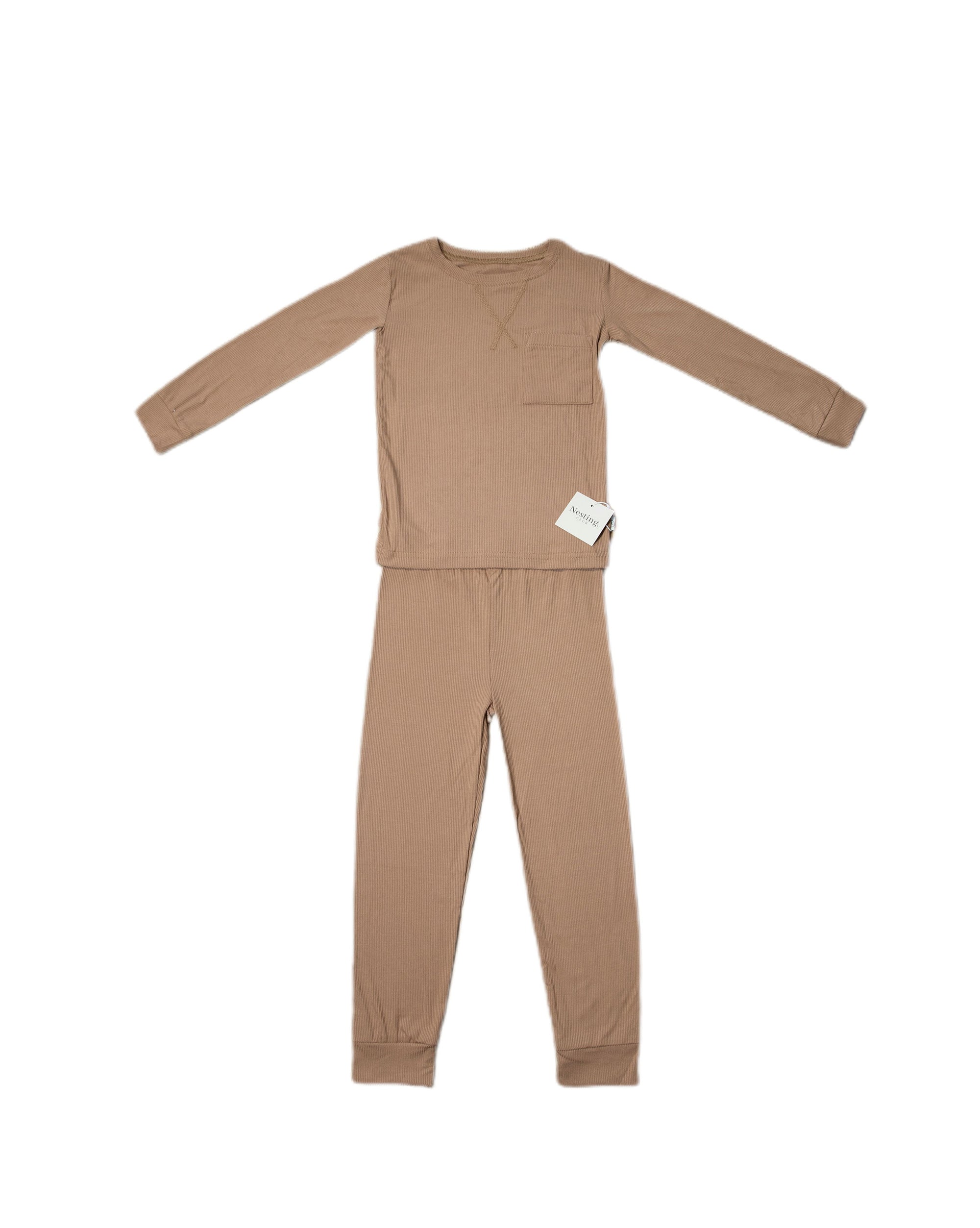 Ribbed Bamboo Long Sleeve Toddler Set in Camel