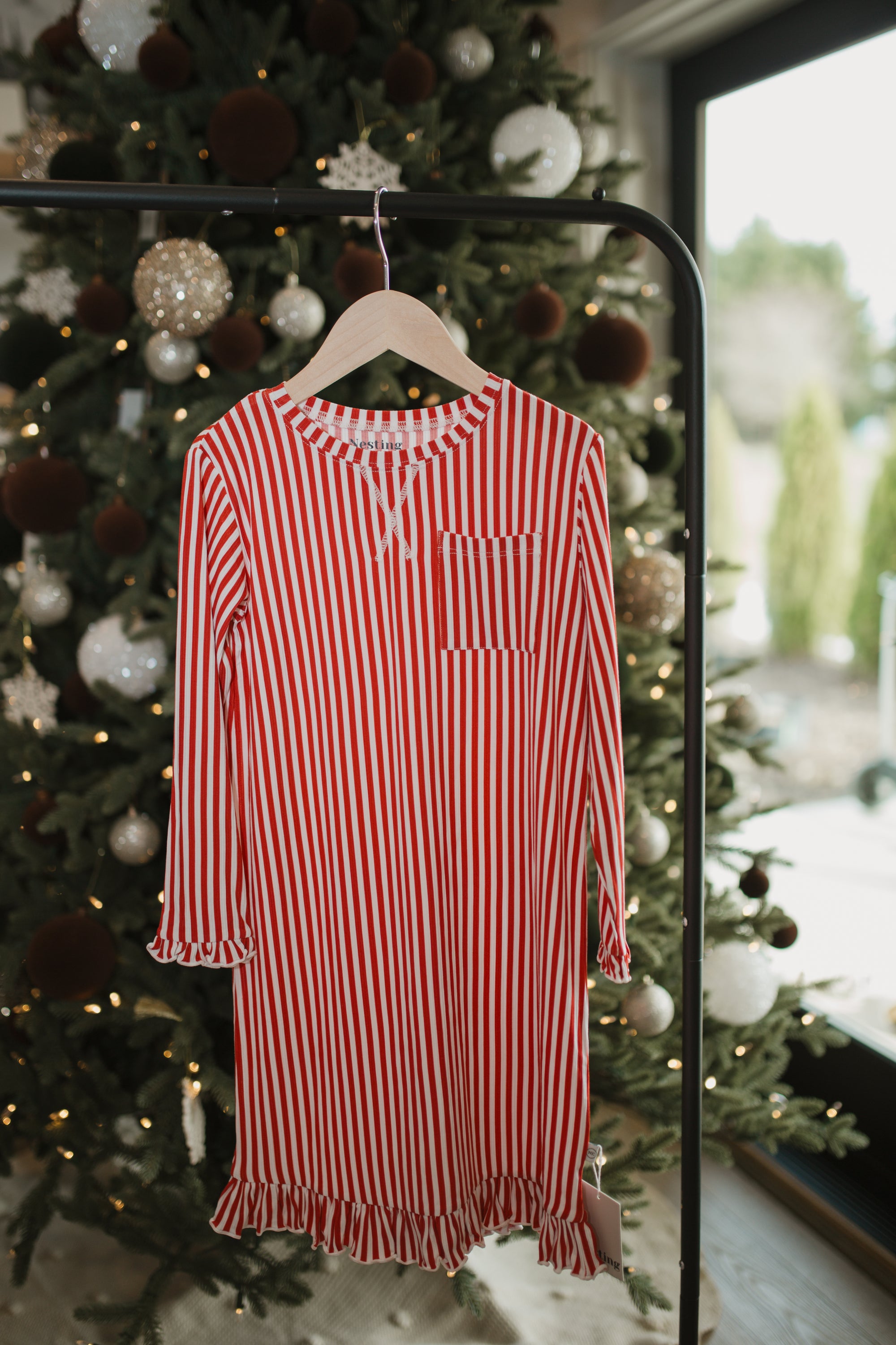 Candy Cane Dreams Ribbed Bamboo Nightgown, 3T- 8 PRESALE