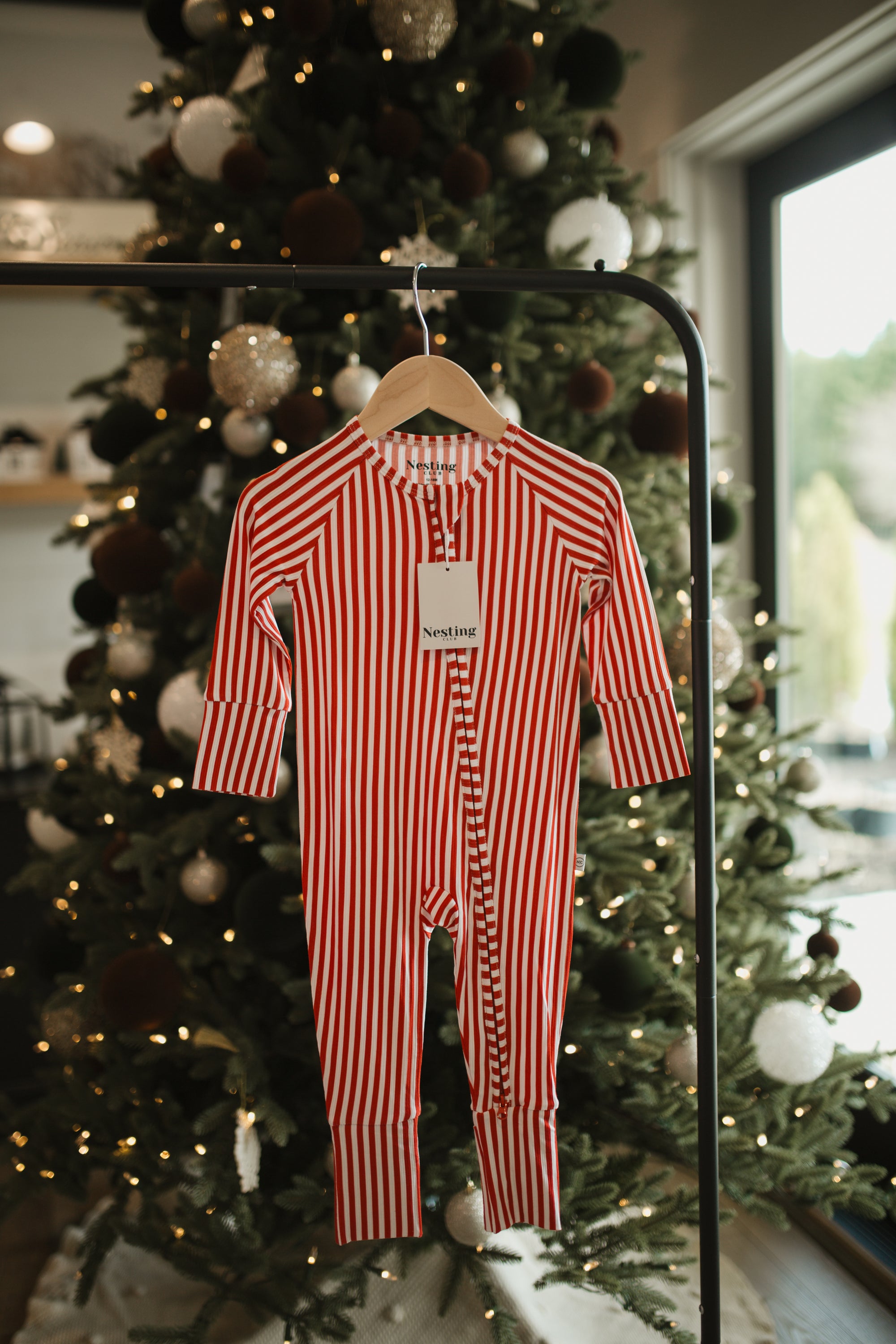 Candy Cane Dreams Ribbed Bamboo Romper, NB - 24months, PRESALE