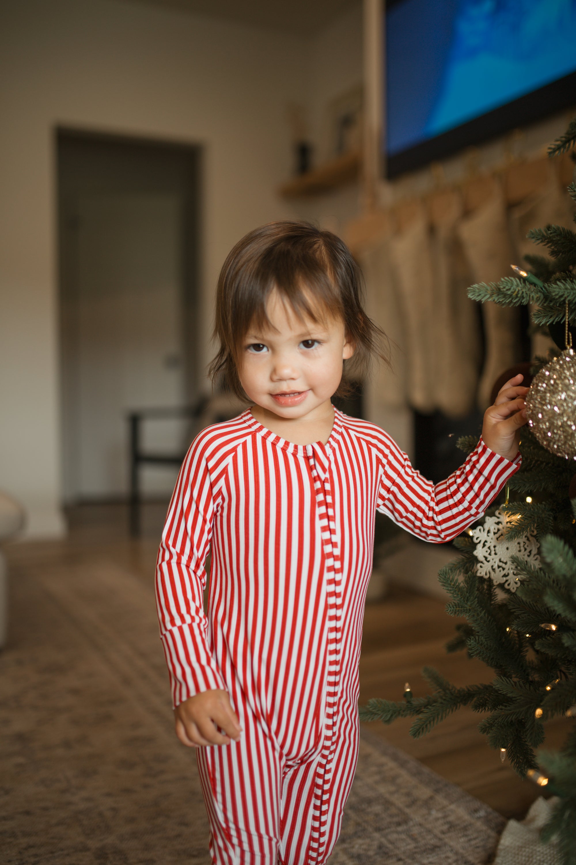 Candy Cane Dreams Ribbed Bamboo Romper, NB - 24months, PRESALE