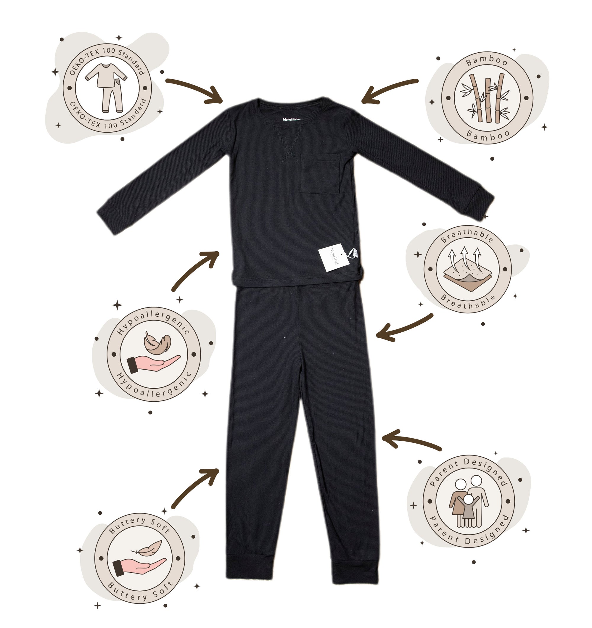 Ribbed Bamboo Long Sleeve Toddler Set in Jet