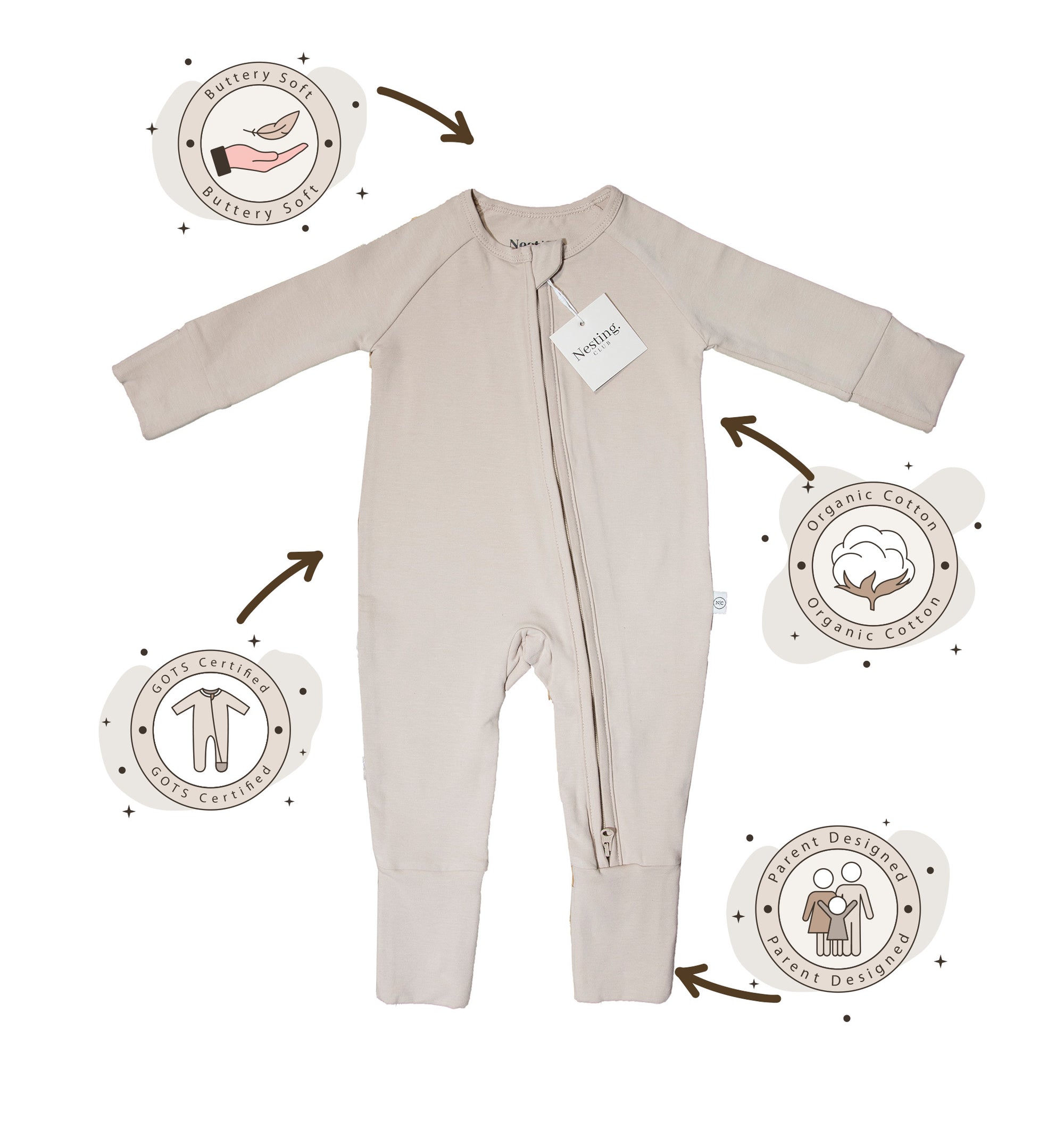 Organic Cotton Long Sleeve Baby Romper in Cocoa