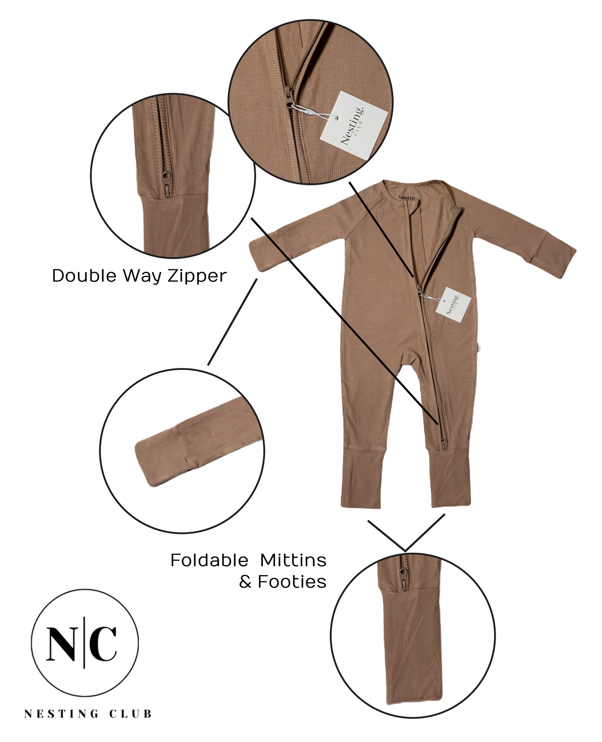 Ribbed Bamboo Long Sleeve Baby Romper in Camel