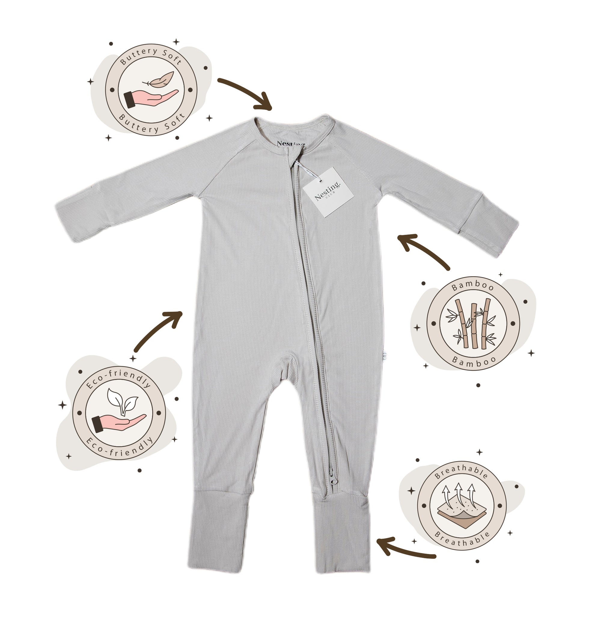 Ribbed Bamboo Long Sleeve Baby Romper in Heather